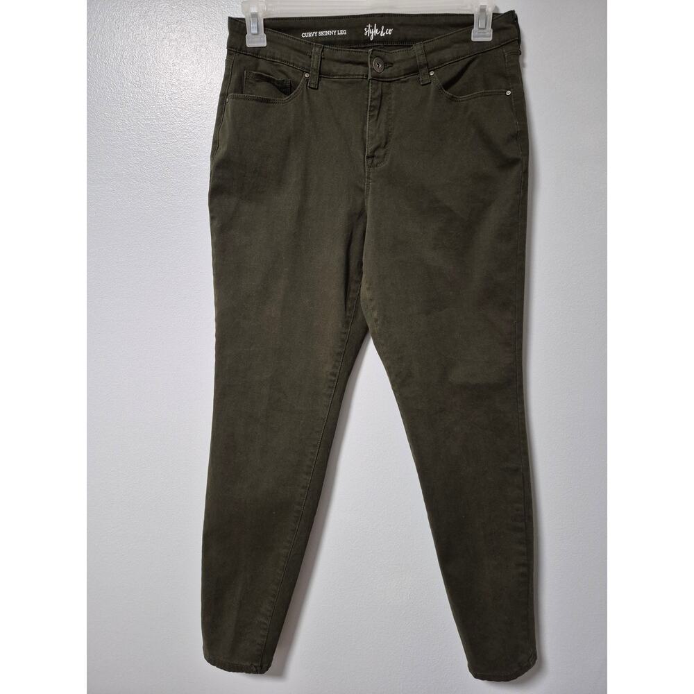 Style & Co. Curvy Skinny Leg Jeans Women's Size 10 Olive Army Green Denim